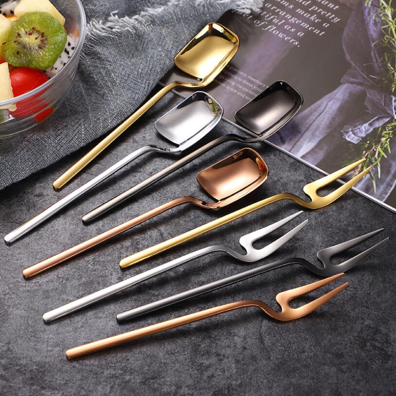 stainless stirring Small spoon hanging cup spoon dessert fruit fork coffe spoon cute stainless steel forks coffee accessories