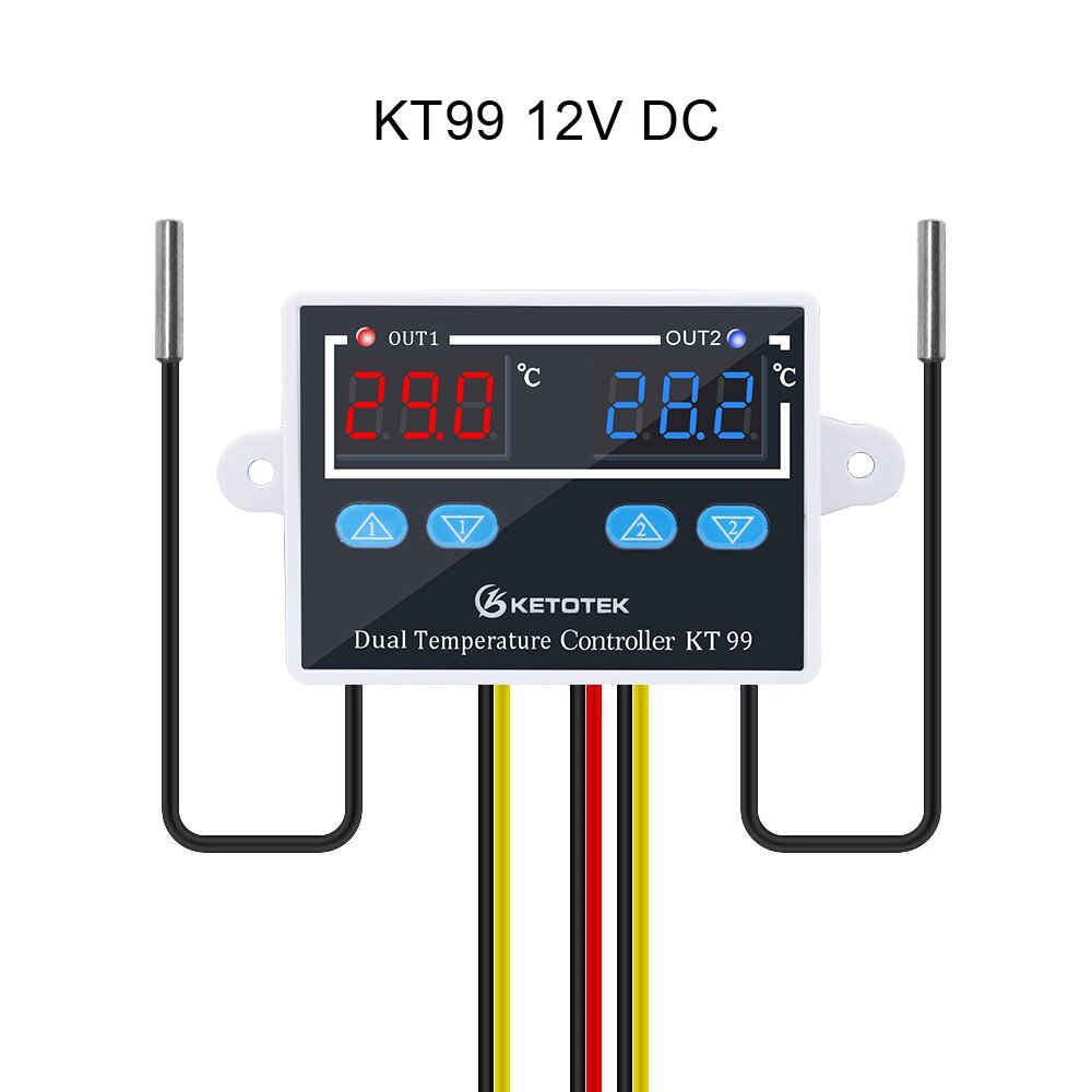 Termostato Digital para incubadora, controlador de temperatura, Control de enfriamiento de calefacción con sonda Dual, 12V, 24V, 220V, KT99: KT99 12V DC