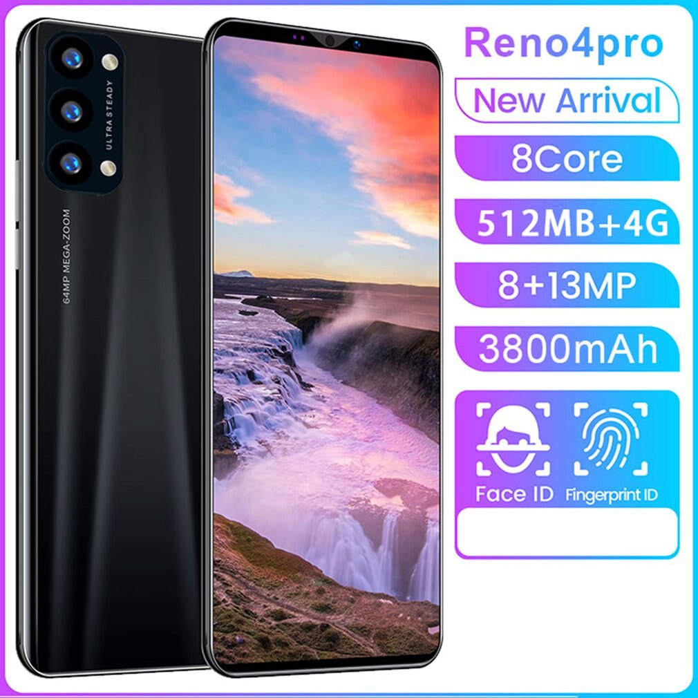 Reno4 Pro Smartphone 5.8 Inch Smartphone 512M + 4G 3D Glas Plated Back Cover High Definition Achteruitrijcamera: US Black