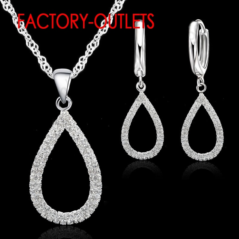 925 Sterling Silver Bridal Jewelry Sets CZ Crystal Water Necklaces Hoop Earrings Women Girls Engagement Anniversary