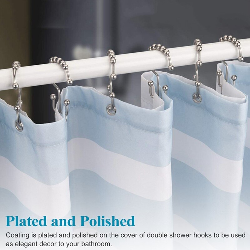 Rodillo de acero inoxidable para Cortina de ducha, gancho pulido, decoración de baño, 12 unidades