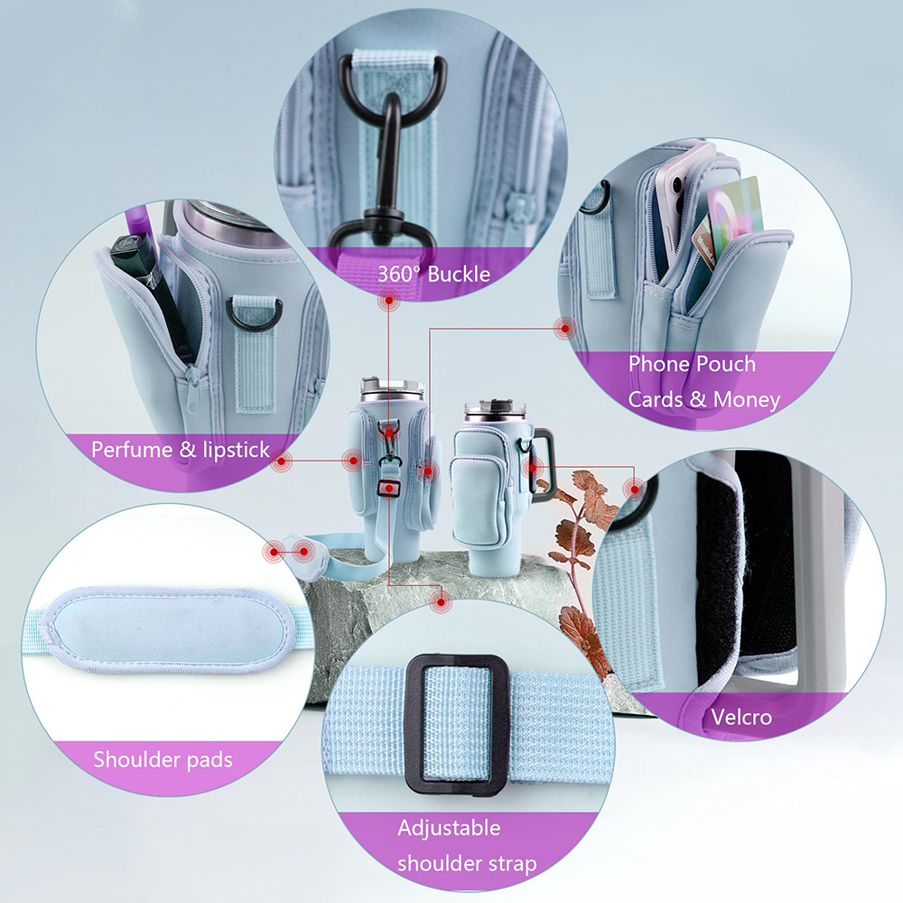 30oz 40oz Neopreen Waterfles Cover voor Stanley Quencher Cup Geïsoleerde antislip Anti-val Beschermhoes met riemzak