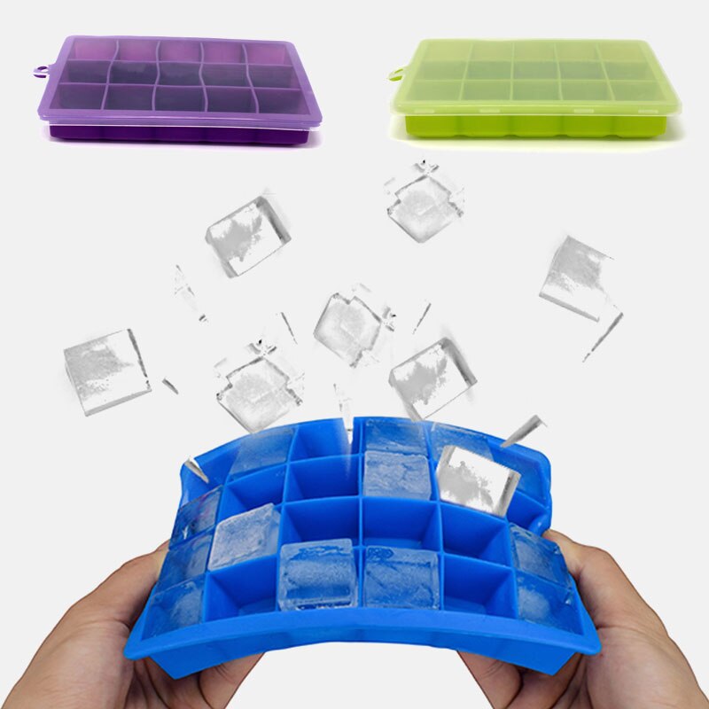15 Grid Vierkante Vorm Ijs Maker Diy Ice Cube Mold Food Grade Silicone Ice Tray Thuis Met Deksel Keuken bar Accessoires