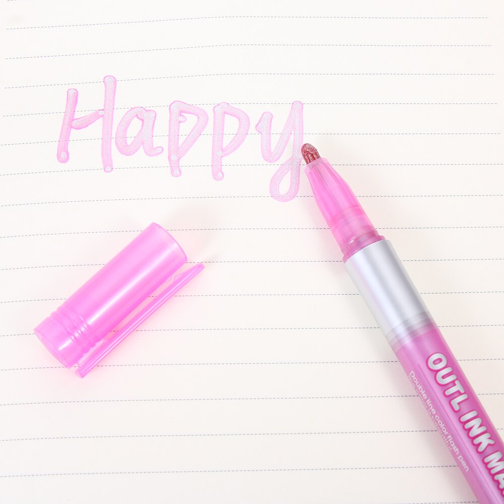 Metallic Double Lines Graffiti Markers Pen Contour Pen Highlighter Pen Stationery for Kids Painting Doodling School Art Supplies