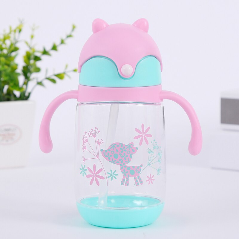 260ml träningsflaskor barn småbarn baby hälsosam nappflaska säkert dricksvatten sugrör sippy härlig baby vatten mjölk kopp: Blå rosa