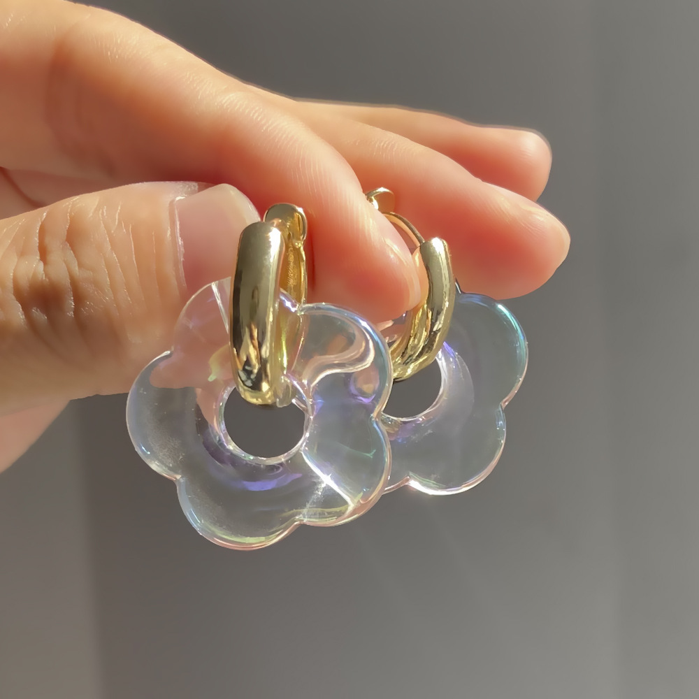 Pendientes de aro de resina transparente para mujer y niña, aretes gruesos de acrílico con flores geométricas, joyería de llamativa, nueva