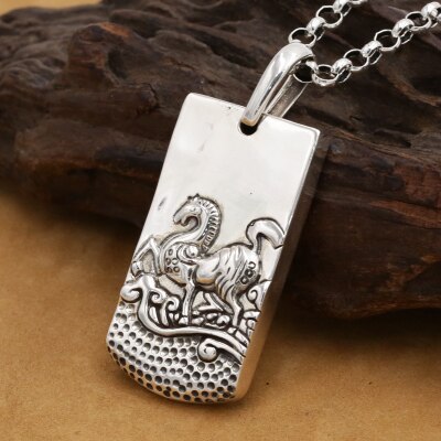 Handmade 100% 925 Sterling Silver the Chinese 12 Animal Pendant the Chinese Zodiac Pendant Good Luck Animal Amulet Pendant: Horse