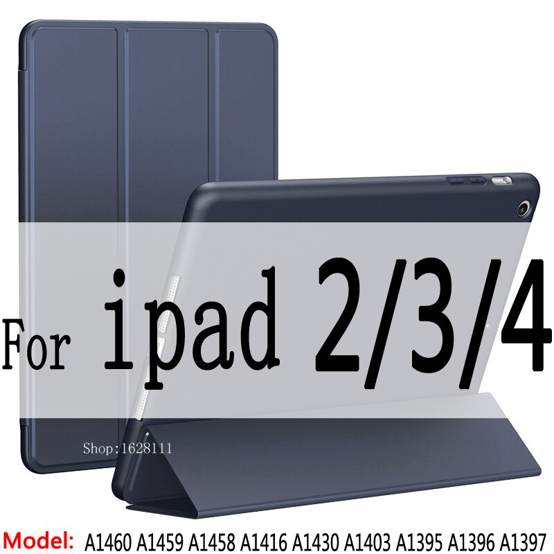Enkelt for ipad pro 9.7 etui  / a1673 a1674 a1675,  mykt tpu skinn smart deksel for ipad 2/3/4 etui funda  a1460: 234 mørkeblå