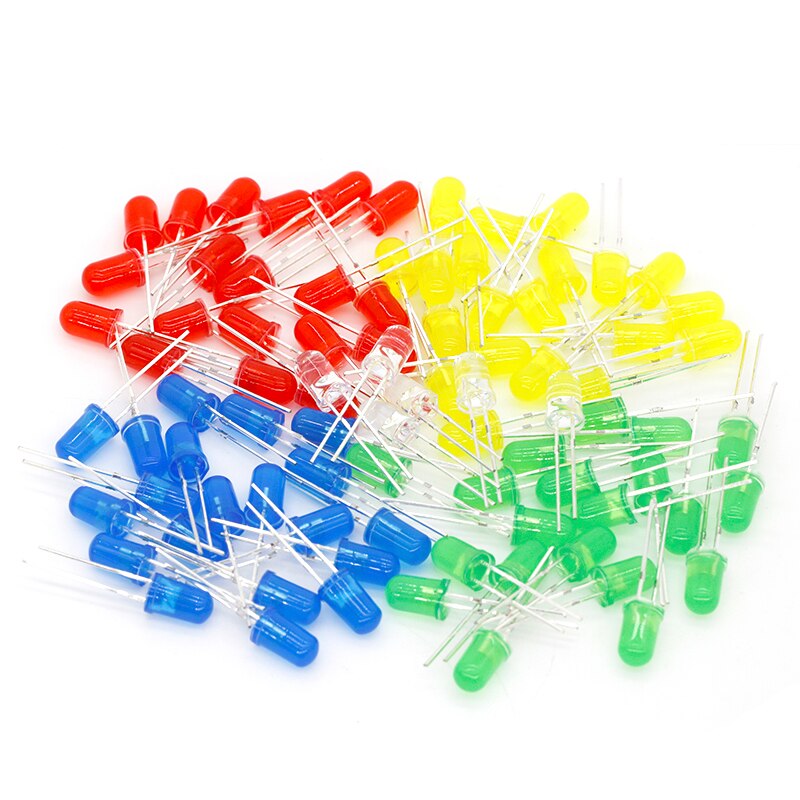 100 stücke 5mm LED diode Licht Assorted Kit DIY LEDs Set Weiß Gelb Rot Grün Blau elektronische diy kit