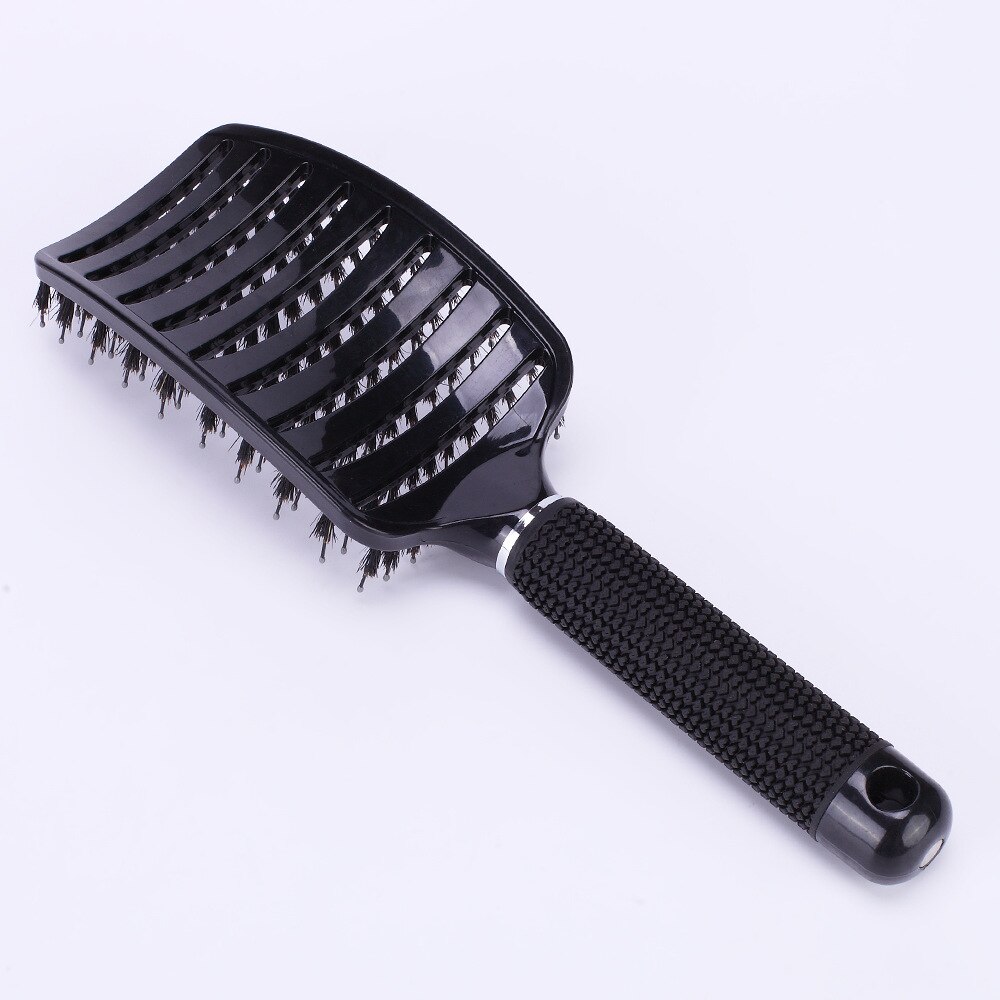 7 Colors Hair Scalp Massage Comb Bristle Nylon Brushy Hairbrush Wet Curly Detangle Hair Brush Demelante Brush Hairbush: Black