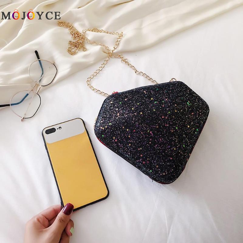 dames paillettes dur diamant en forme de sac de messager paillettes en cuir PU petite chaîne sacs à bandoulière pour les femmes