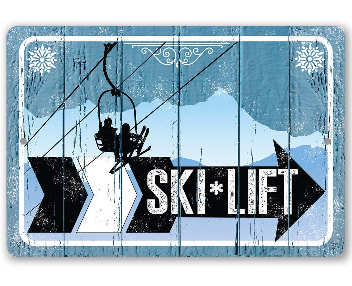 Metalen Bord-Ski Lift Directionele Teken (Rechts)-Duurzame Metalen Teken-8 "X 12" Gebruik Indoor/Outdoor-Grote Ski Lodge En Mountain