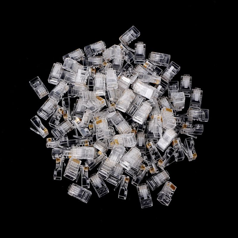 25/100Pcs Gold Plated RJ45 Net Network Cables Modular Plug Cat5 CAT5e Connector 8P8C Modular Rj45 Plug Terminals DXAB