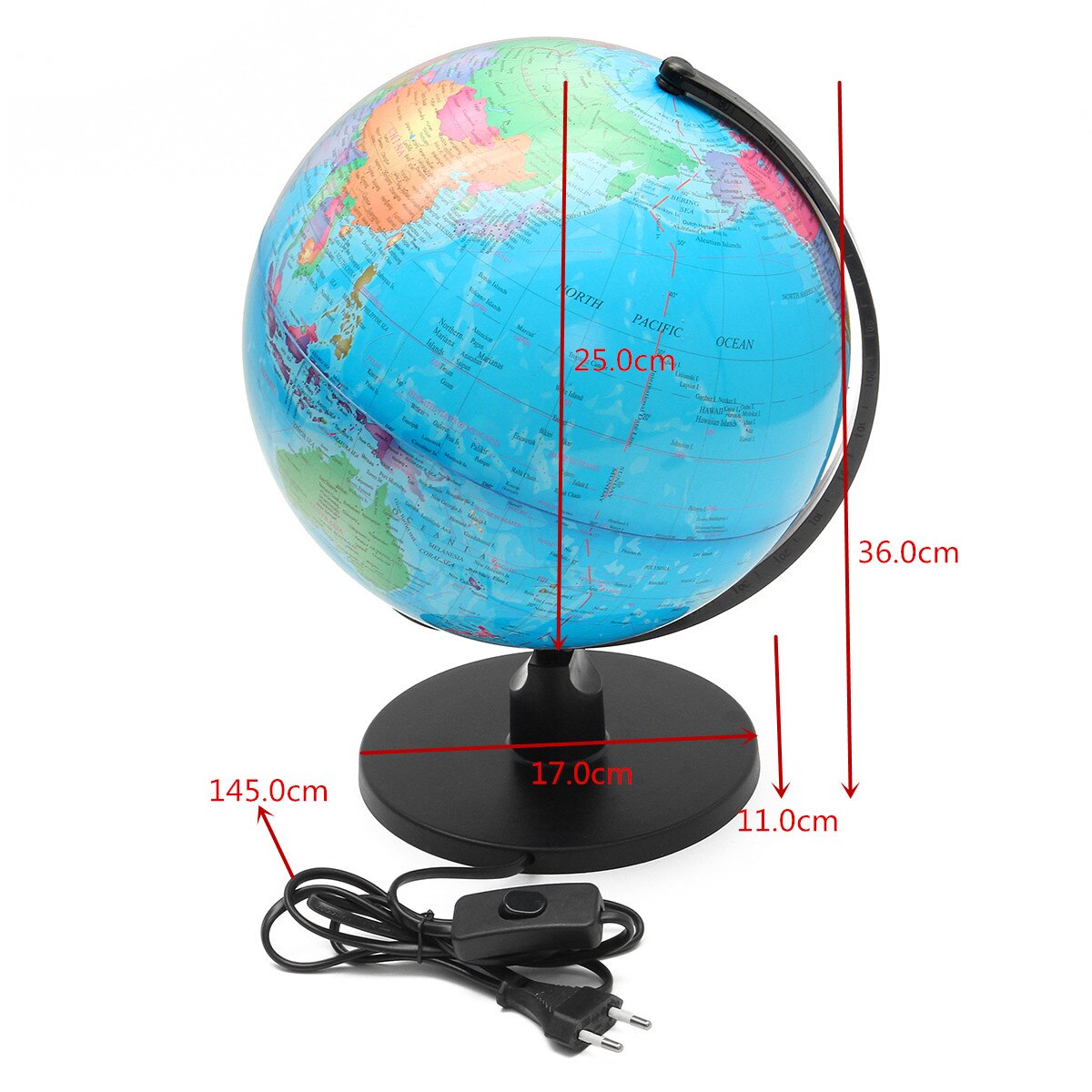 25CM World Globe Map Rotating Stand+ LED Light World Earth Globe Map School Geography Educational Kids Exploring Home Decor