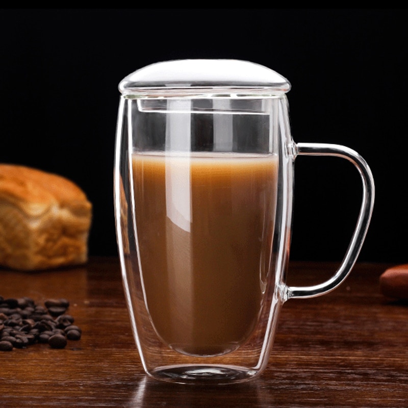 Dubbelwandige geïsoleerde glazen espressomokken, hittebestendig dik transparant glas, din 889