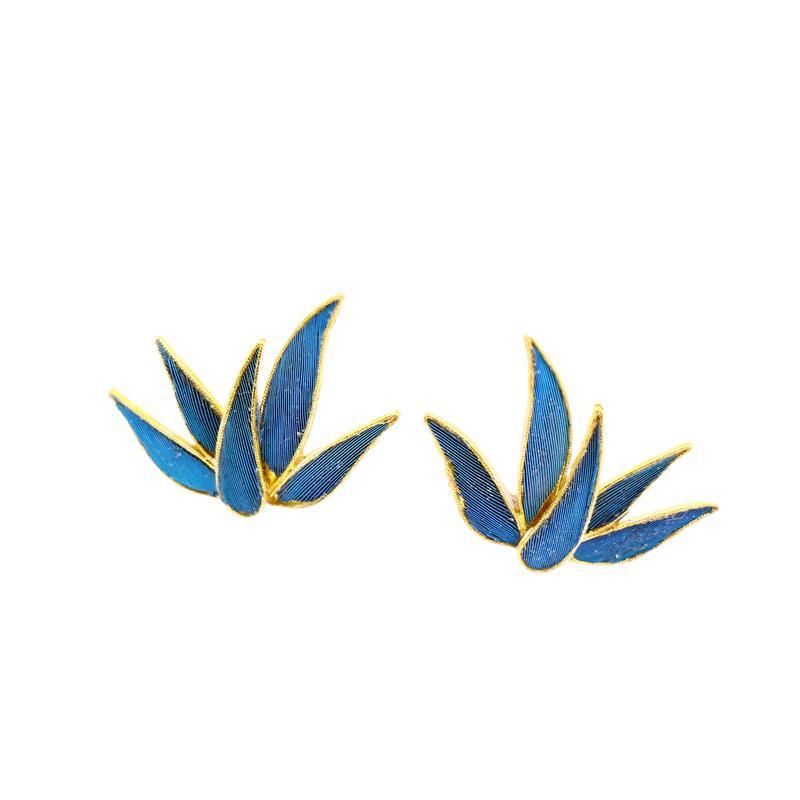 Bamboo Leaf Stud Earrings Female Cloisonne Imitation Tian-Tsui Palace Museum Classic Chinese Simple Chinese Style Antiq