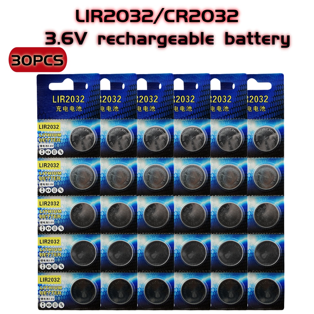 LIR2032 Rechargeable Battery 2032 Lithium charging Can Replace 3.6v 40mAH CR2032 for watches Coin Battery: Blue