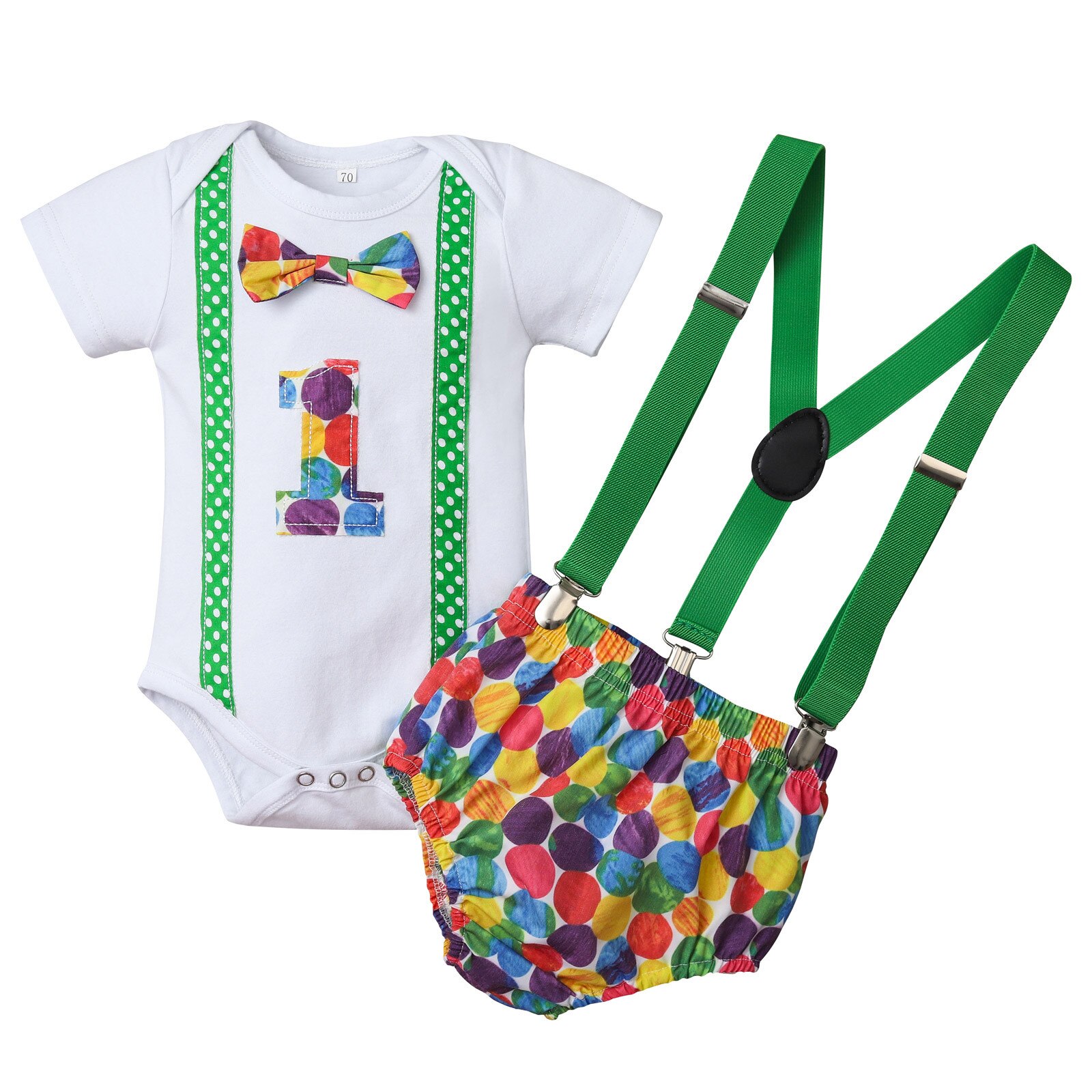 My 1st Birthday – ensemble de vêtements pour bébés garçons, barboteuse à nœud papillon, tenue pour nourrissons: MULTI / 18M