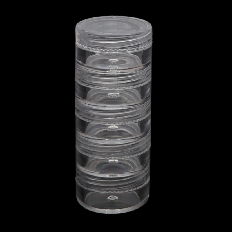 1 sæt 5 -lags cylinder stabelbare perlebeholdere plast rund klar opbevaringsboks til perler knapper håndværk lille genstand: A 3cm