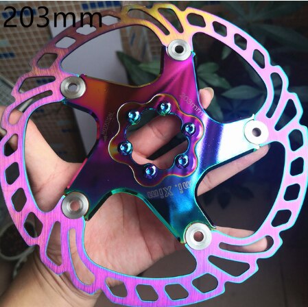 neue MTB 140/160/180/203mm Fahrrad bremsscheibe Straße Schwimm Fahrrad Bremse Sechs Nagel Rabatt für Mountainbike Bremsscheiben: Regenbogen 203mm