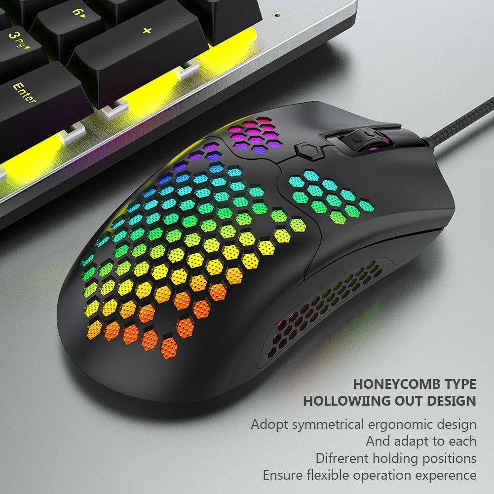 M5 Hollow Out RGB Lights 16000DPI 7 Buttons Wired Gaming Mouse for PC Computer Ergonomic Wired Hollow-out Colorful Lights
