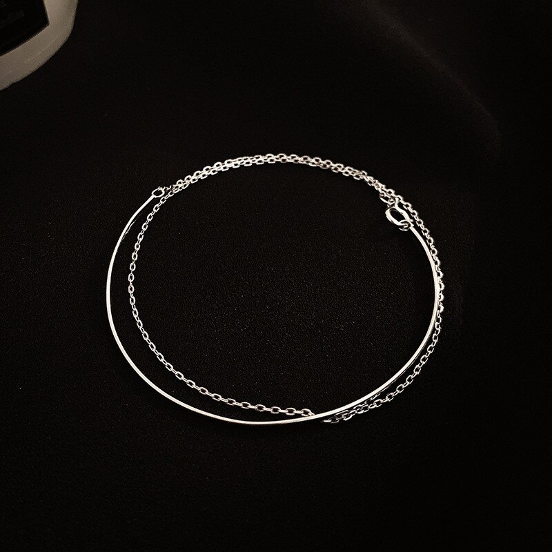 INS 925 Sterling Silver Bracelets For Women Simple Slim Curved Semi-circular Double Layers Chain Bracelet Party Wedding Jewelry