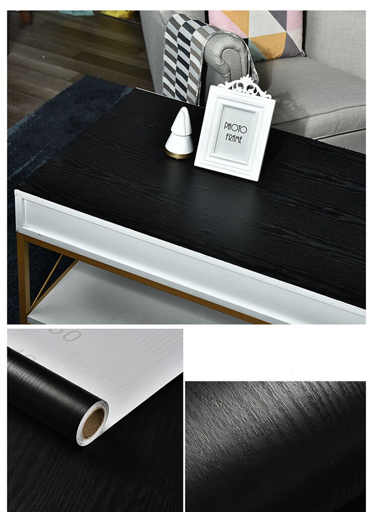 60*100cm Waterproof Wood Vinyl Wallpaper Roll Self Adhesive Contact Paper Doors Cabinet Desktop Furniture Decorative Sticker: Black