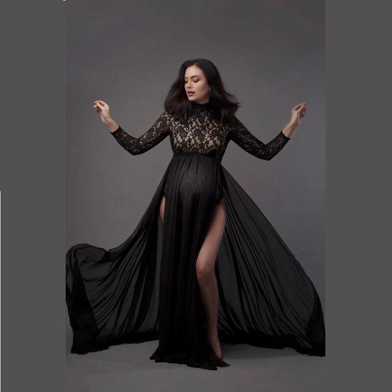 neue Mutterschaft Spitze Kleid Kleider für Foto Schießen Schwangere Gesamt + Chiffon Schwangerschaft Fotografie Requisiten Q0411