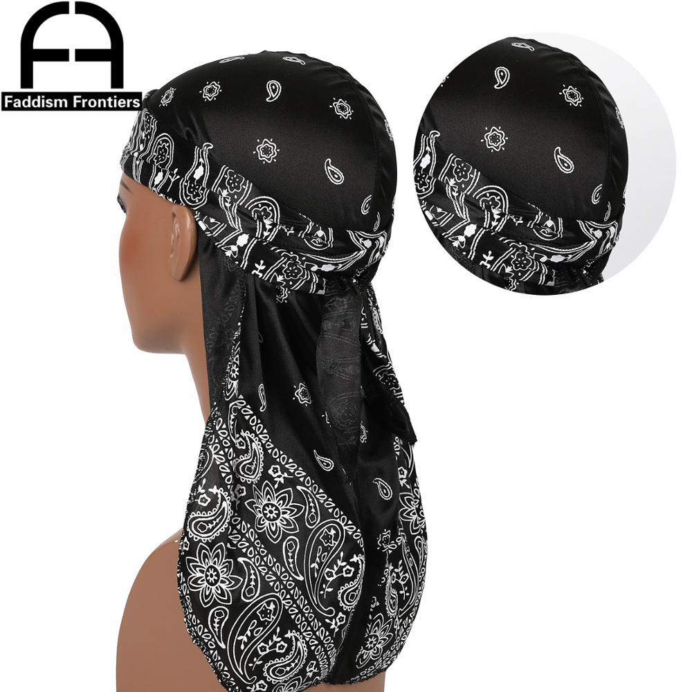 Men Silk Durag Paisley Printing Silky Durags Bandanas for Men Long Straps Headwear Head Scarf Wave Cap Headwrap Durags
