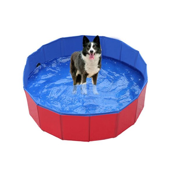 Sammenklappelig soppebassin pvc kæledyr badekar sammenklappeligt bassin til hunde katte hvalp killingen brusebad swimmingpool hus kæledyr sammenfoldelig pool: Rød 80 x 30cm