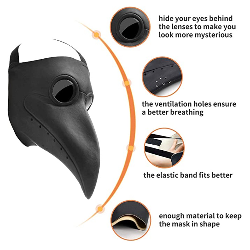 5pc Zwart Rubber Pest Arts Masker Lange Neus Vogel Beek Steampunk Gas Latex Gezichtsmasker Halloween Cosplay Prop voor kinderen en volwassenen
