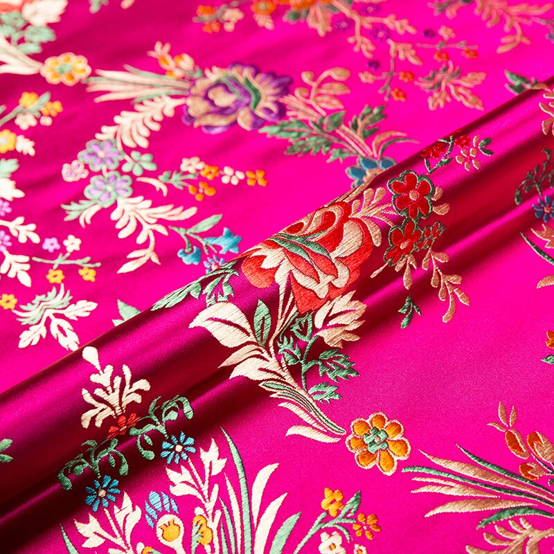 Bloem Satijn Stoffen Brokaat Jacquard Patroon Jurk Stof Rood Voor Naaien Cheongsam En Kimono Materiaal Voor Diy