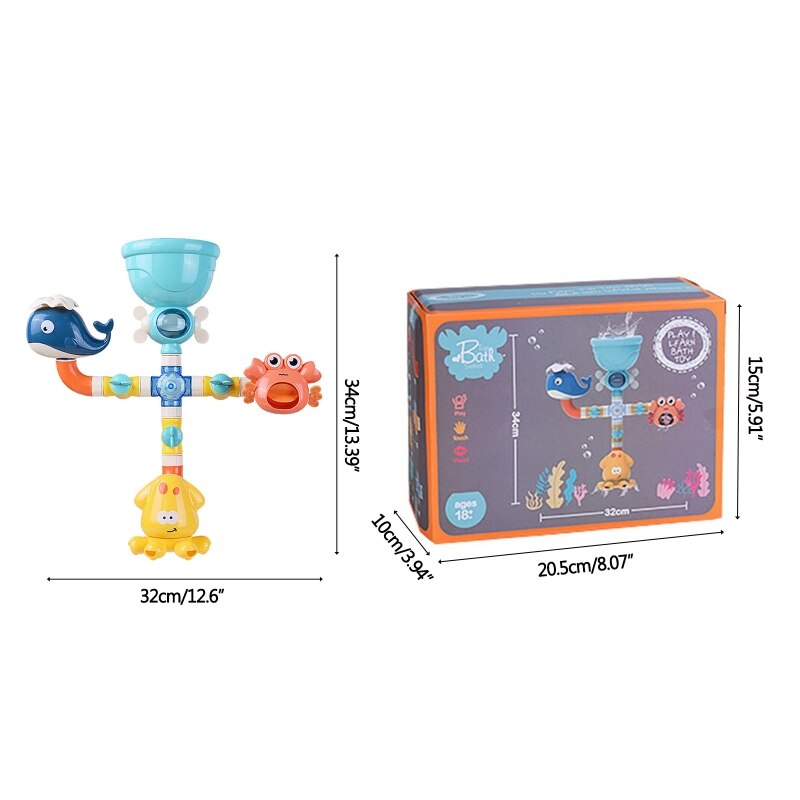 12.6x13.39&quot; Kids Bathroom Set Shower Toys Cute Bath Pipe Toys with Strong Cup Water Games Tool Water Toys for Kids