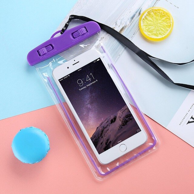 Pvc impermeável caso do telefone móvel transparente subaquática natação bolsa para univerial 6 polegada telefone ipx8 proteção capas caso: PVC-Purple