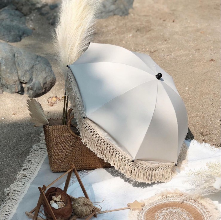Blonder bohem barn utendørs barnevogn solskjerm parasoller baby strand uv beskyttelse paraply barn fotografering rekvisitter: Solskjerm
