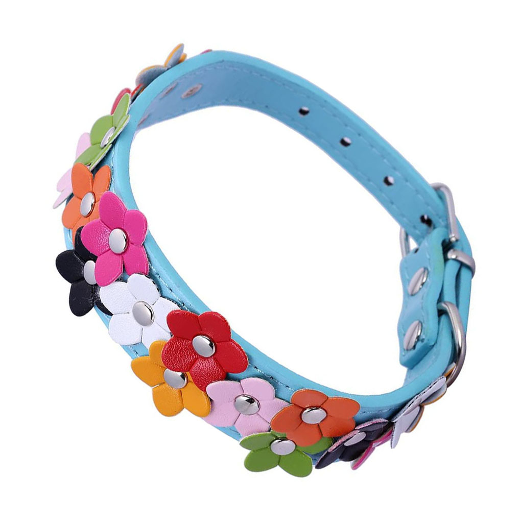 Alloy Leather Dog Collar Anti-Lost/Avoid Car Accident Collar For Dogs Puppies Dog Collars Leads Supplies Neck Chain Pet Products: Blue / 2.5X37cm