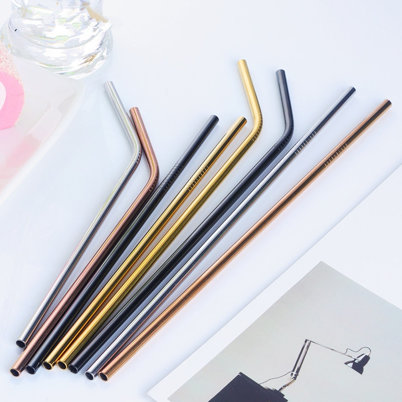 4 Pcs 6mm Straw with Cleaner Brush Short cocktail tubes Long Metal Drinking tubules Drink Straws For Smoothies Tapioca Milk Tea