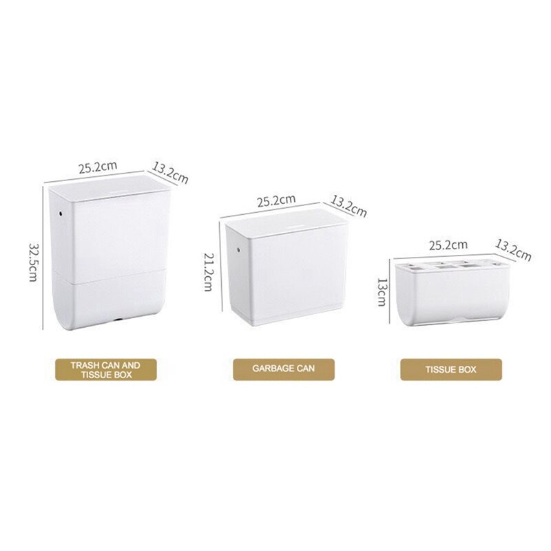 Wall Mounted Trash Can with Tissue Box for Kitchen Household Cabinet Door Waste Bin with Lid Kitchen Garbage Bin