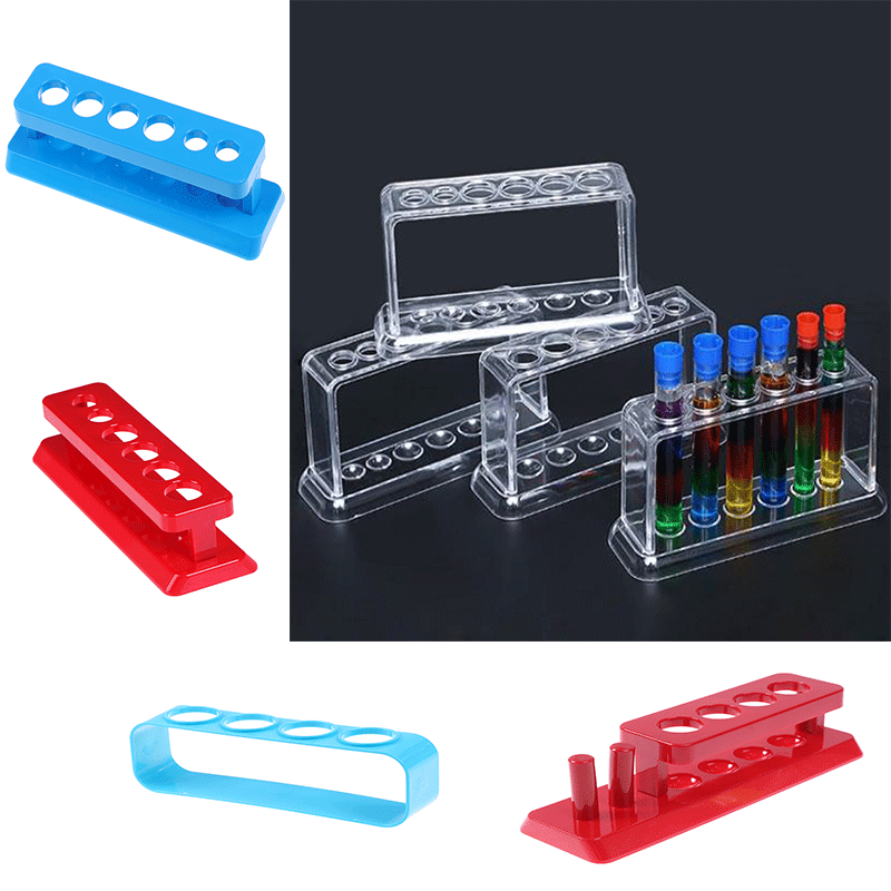 Plastic Test Tube Rack - 6 Holes - Clear Laboratory Stand - School Lab Equipment