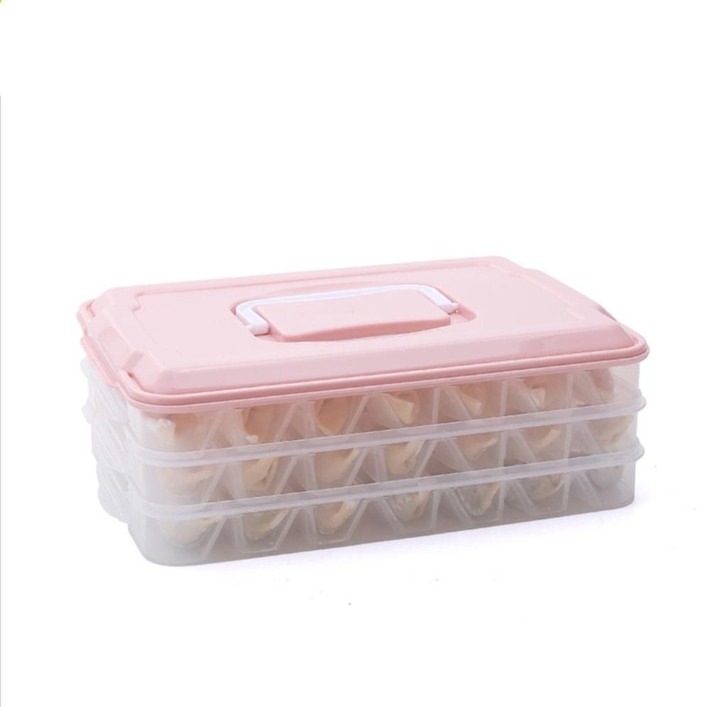 Multi-layer Dumplings Container Plastic Voedsel Doos Thuis Keuken Verse Luchtdichte Doos Koelkast Organizer: 3 tiers pink