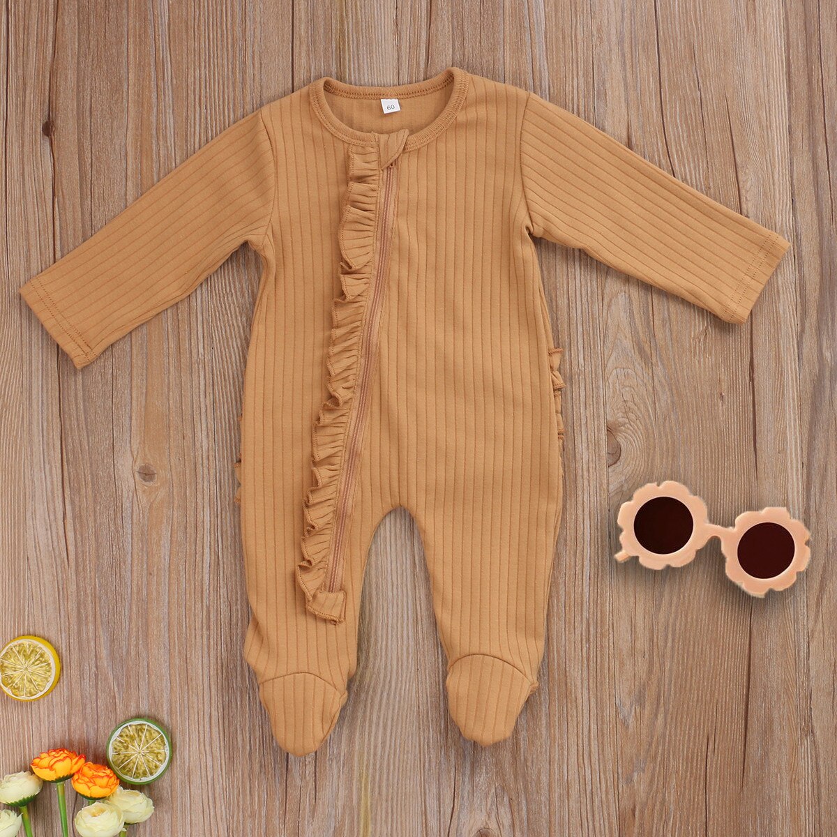 Pasgeboren Baby Meisjes Jongens Deken Dwarsliggers Solid Lange Mouwen Rits Ruches Warme Herfst Nachtkleding 0-6M