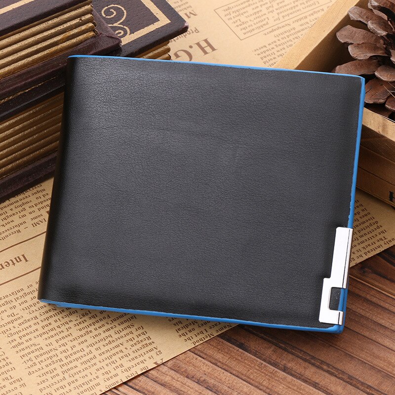 Retro Short Bifold Wallet for Men Small Leather Cards Wallets Purse Purses Male Mens Wallet Slim Business ID Card Holders Wallet: Blue E