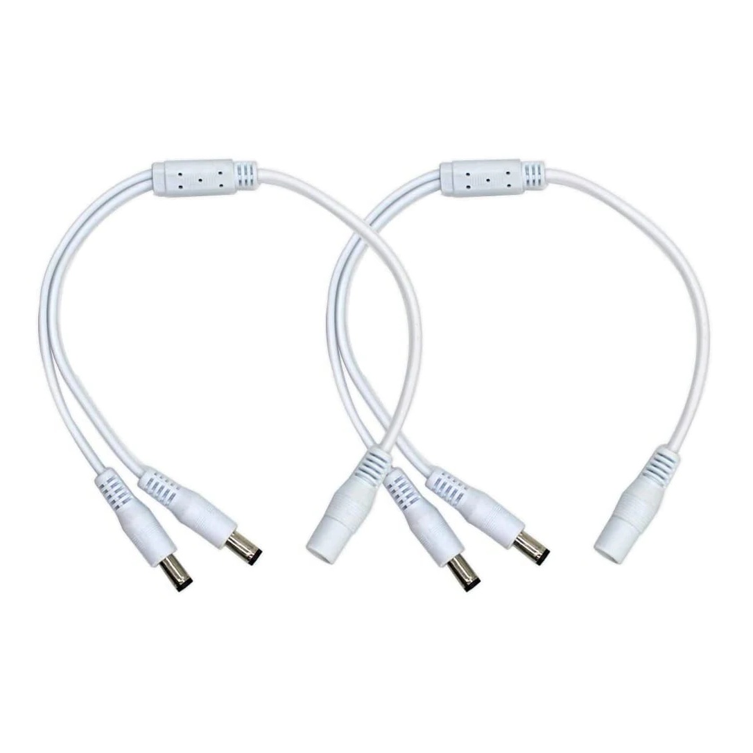 2Pack White 1 female to 2 male Way DC Power Splitter Cable Barrel Plug 5.5x2.1mm for CCTV Cameras LED Light Strip and more