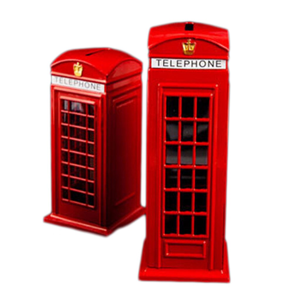 Metal Red British English London Telephone Booth Bank Coin Bank Saving Pot Piggy Bank Red Phone Booth Box