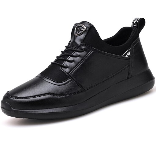 Brand Leather Men Casual Shoes Sneakers Light Weight Black Footwear Outdoor Male Walking Shoes Men Autumn Shoes: Black Men Shoes / 6.5