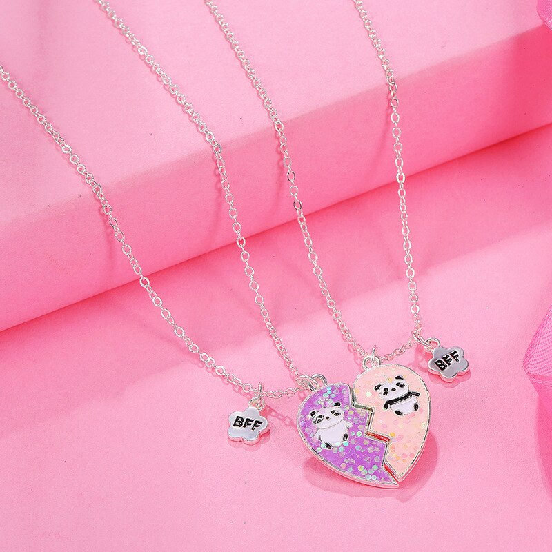 2PCS/Set Cartoon Cat Shape Pendant Chain Best Friends Necklace BFF Friendship Children's Jewelry for Girls: Style 17