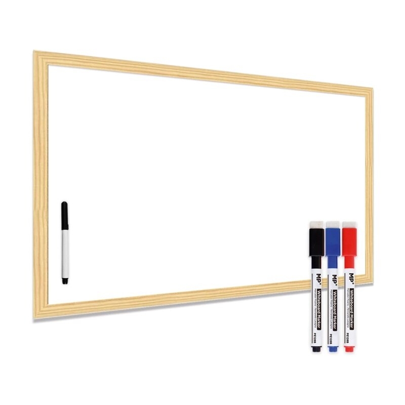 MP Pizarra Blanca con Marco de Madera Resistente Tablero Pared Magnética Decoración Escritura Fácil Instalación Borrar Oficina Escuela Hogar Tienda 3 Tamaños Grande Pequeña con Rotuladores Suministro Accesorio: 60x40 cm / Básico - No Magnética