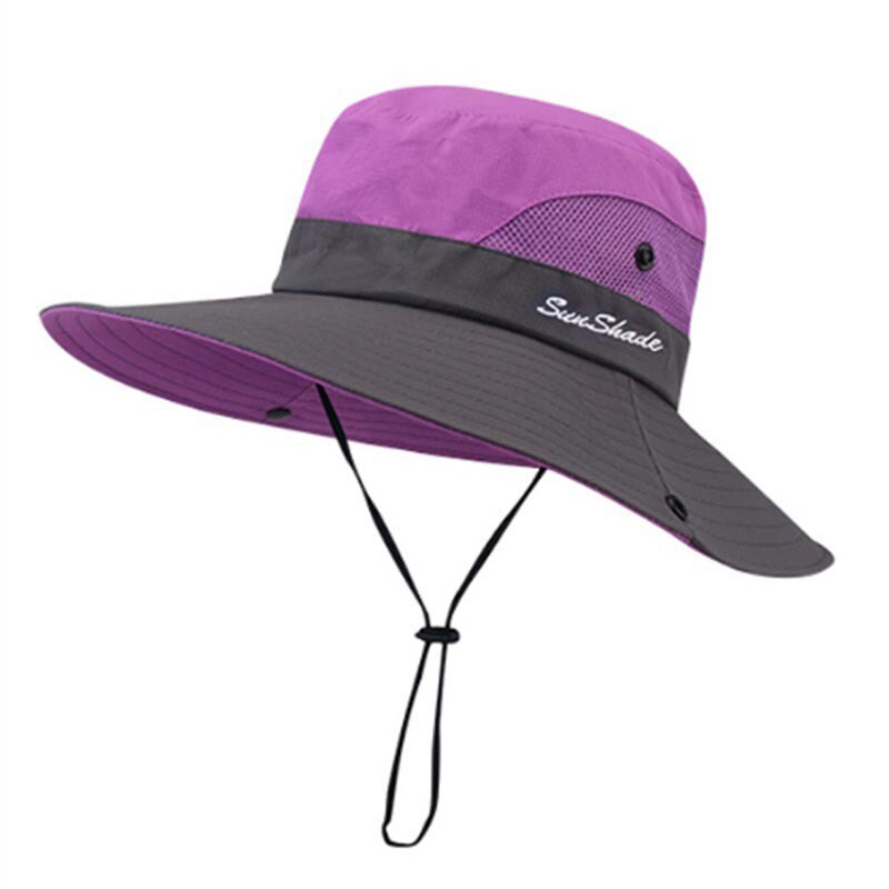 Vrouwen Paardenstaart Hoed Ademend Uv Brede Rand Cap Voor Wandelen Vissen Boonie Stijl Zomer Zonnehoed Voor Laides: Purple