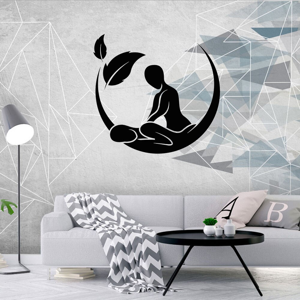 Muurtattoo Massage Salon Spa Schoonheid Gezondheid Therapie Interieur Decoratie Deur Raam Vinyl Stickers Waterdicht Kunstbehang: Middellang / Black