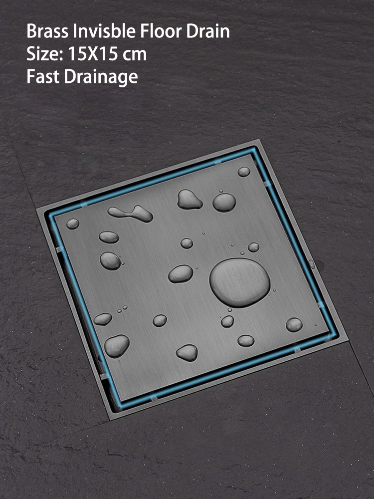 Brass Floor Drain, Metal Grey Color, Washing Machine, Bathroom, Shower, Invisible, Long Strip, Bathroom